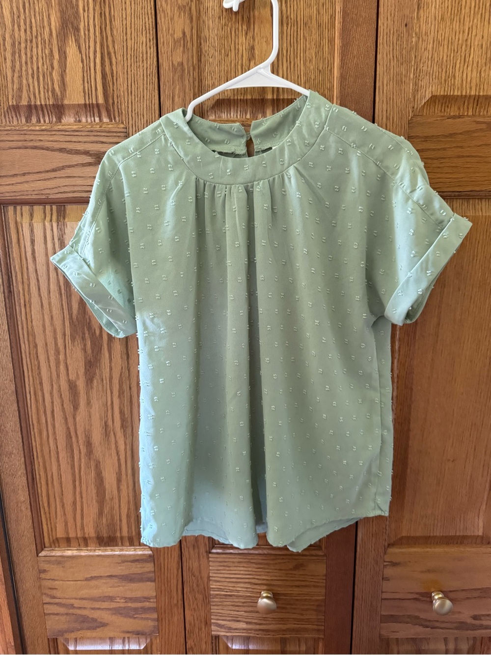 Light Green Textured Short Sleeve Women's Top